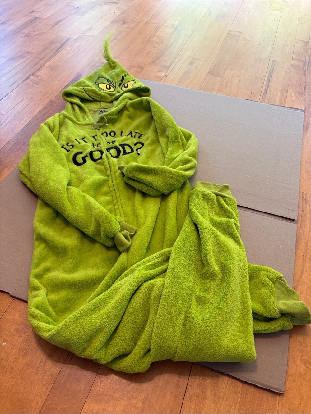 The Grinch Hooded One-Piece Fleece Pajama - Bright Green